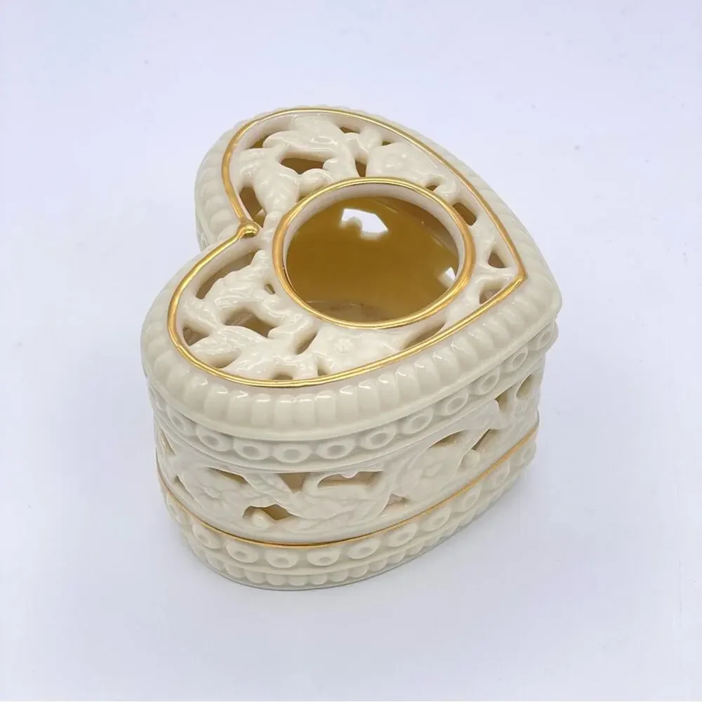 Vintage PartyLite 2002 Heart-Shaped Ivory w/ Gold Trim Tealight Candle Holder - Picture 3 of 7